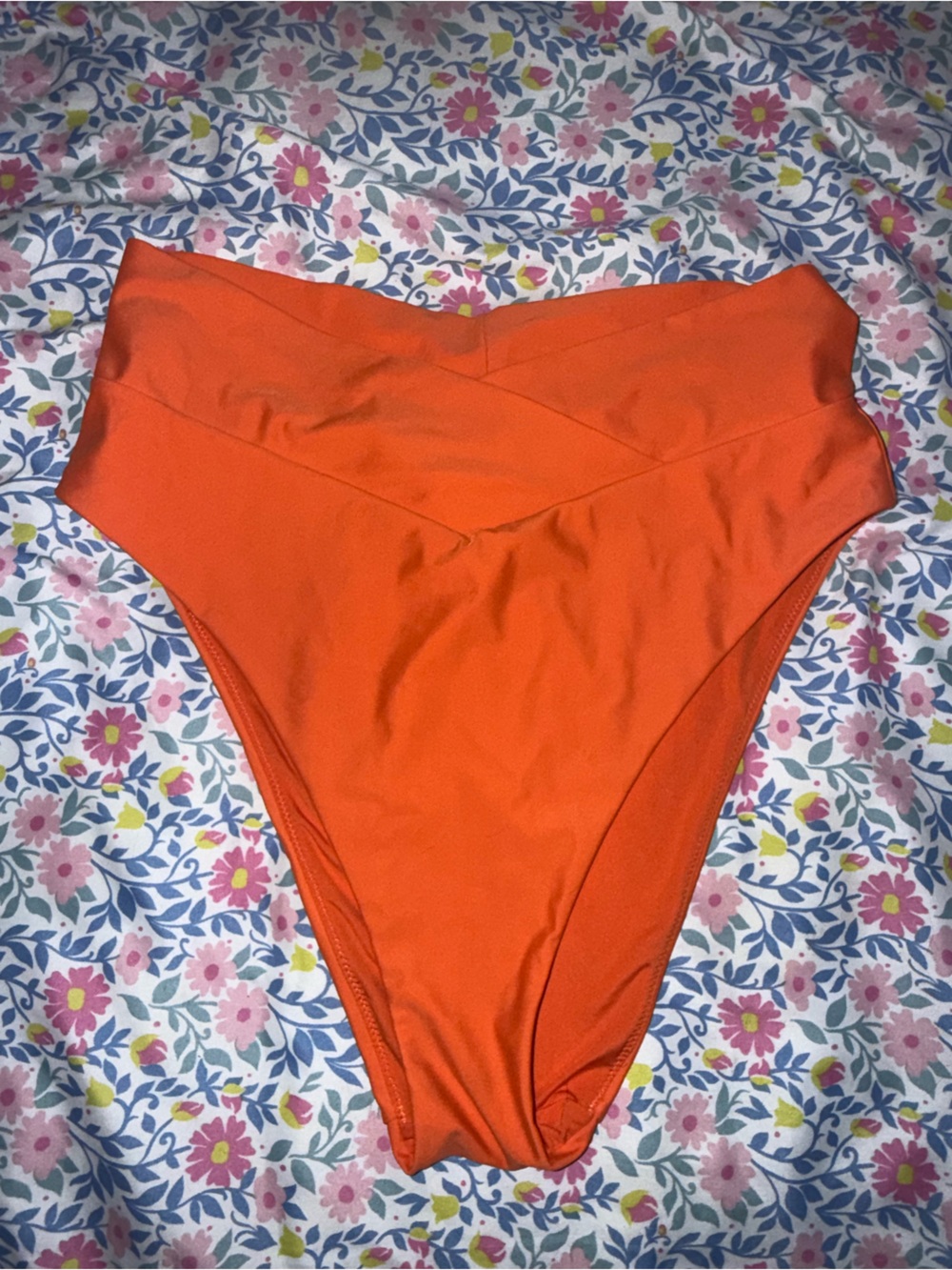 aerie High-Waist asymmetrical Bikini Bottoms in Bright Orange HIGH CUT CHEEKY